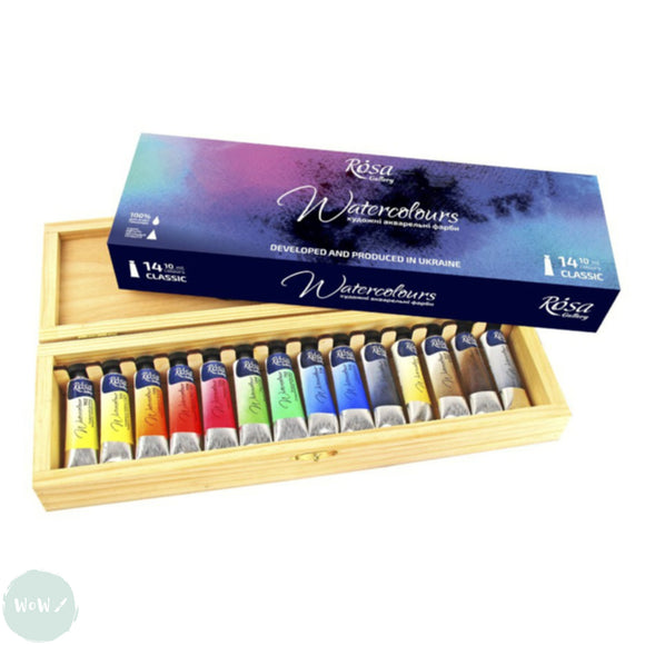 Watercolour Paint Sets - ROSA CLASSIC - 10ml TUBES - 14 Assorted - WOODEN BOX