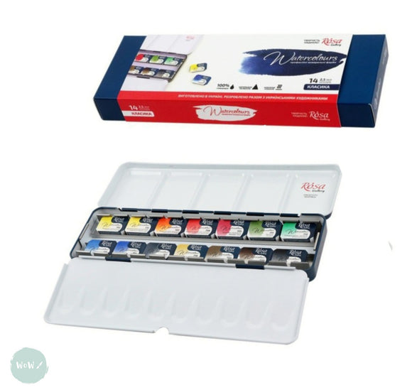 Watercolour Paint Sets - ROSA CLASSIC - Whole Pan Metal Tin - 14 Assorted