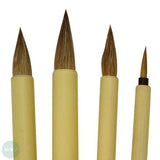 BRUSH SET - Chinese, Sumi-e Painting & Calligraphy - Bamboo Brush BROWN Short Hair - SET OF 4