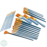 BRUSH SET - 25 x Assorted GOLDEN TAKLON FLAT -  GENERAL PURPOSE
