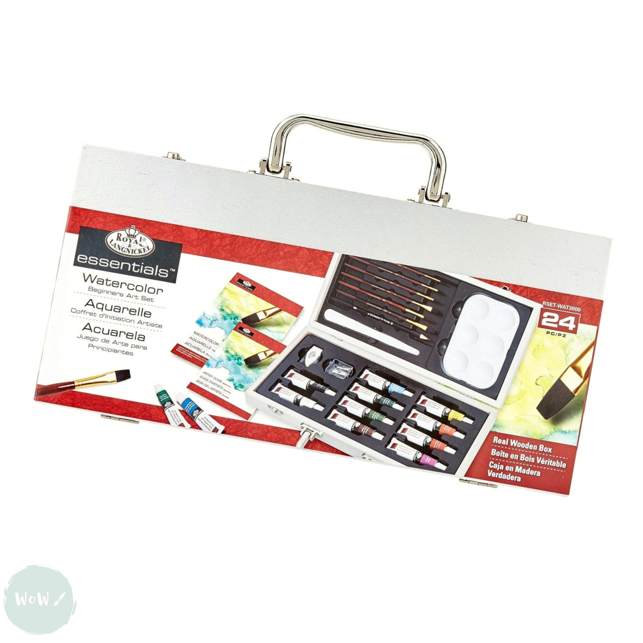 Watercolour Paint Sets - ESSENTIALS Beginners - 24 Piece Wooden Box ...