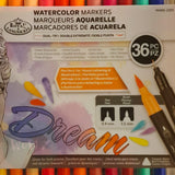 Coloured Pen Set - ROYAL Dual-Tip Artist Markers - Water-based, Brush & 0.4mm - 36 Assorted