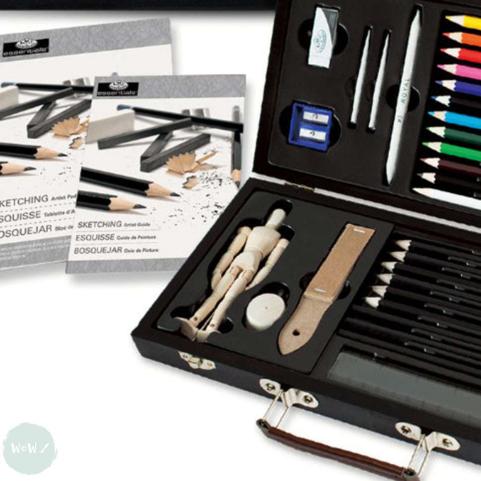 Easy Drawing Set Sketching Set- ESSENTIALS Beginners - SKETCH & DRAW - 32 Piece Wooden ...