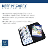 Acrylic Paint Set- ESSENTIALS - Keep & Carry Travel set - 13 Piece -  6 x 12ml Assorted tubes