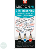 Fineliner Pigment Pen Set - SAKURA PIGMA Micron PN - 3 EVERYDAY PENS - Black, Blue, Red