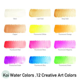 Watercolour Paint Sets - SAKYRA KOI -  12 Half Pan - CREATIVE ART COLORS  (Metallic & Fluorescent) with Waterbrush