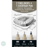 Fineliner Pigment Pen Set - SAKURA Pigma Micron - ARCHITECTURE / URBAN - 3 Black assorted - 0.05, 0.1, PN