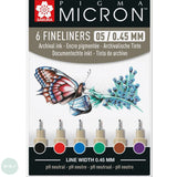 Fineliner Pigment Pen Set - SAKURA Pigma Micron - 6 assorted colours  - 0.5