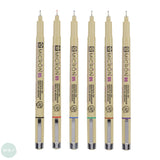 Fineliner Pigment Pen Set - SAKURA Pigma Micron - 6 assorted colours  - 0.5