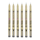 Fineliner Pigment Pen Set - SAKURA Pigma Micron - 6 FINELINERS - BLACK - 005, 01, 02, 03. 05, 08