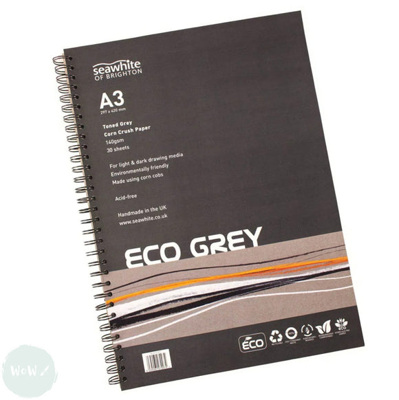 SPIRAL BOUND SKETCHBOOK - Toned Paper - Eco CORN CRUSH Paper - 140gsm - GREY - A3