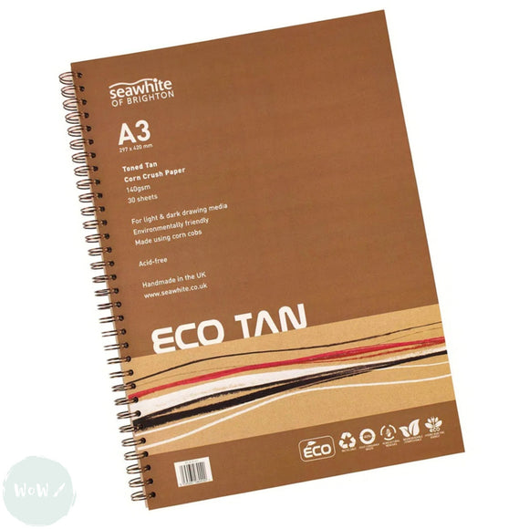 SPIRAL BOUND SKETCHBOOK - Toned Paper - Eco CORN CRUSH Paper - 140gsm - TAN - A3