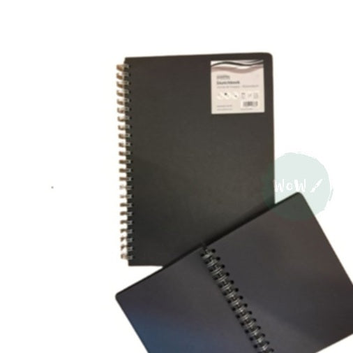 Hard Back Sketchbook SPIRAL Bound - BLACK PAPER - 140gsm - 50 sheets - A4 Portrait