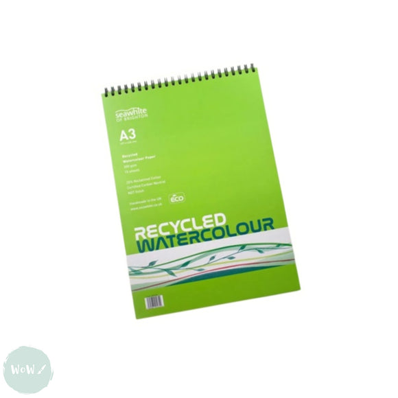 WATERCOLOUR PAPER PAD - Spiral bound - SEAWHITE - 25% Cotton RECYCLED - NOT Surface - 300gsm - A3