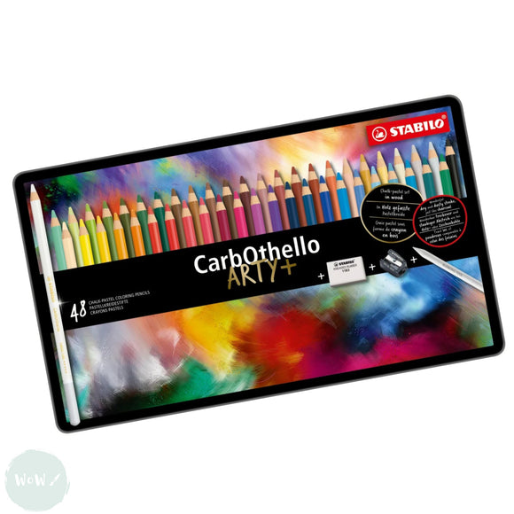 Pastel Pencil Sets - STABILO CarbOthello – Tin 48 assorted, Blending stump, Sharpener & Eraser