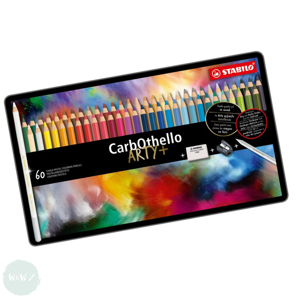 Pastel Pencil Sets - STABILO CarbOthello – Tin 60 assorted, Blending stump, Sharpener & Eraser