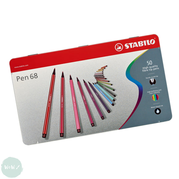 Felt Tip Colouring Pens - STABILO Pen 68 - Metal Tin - 50 - HALF PRICE