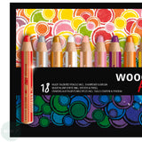 WATER-SOLUBLE WAX PASTEL PENCIL -  Stabilo - WOODY 3 in 1 - EIGHTEEN assorted colours & sharpener