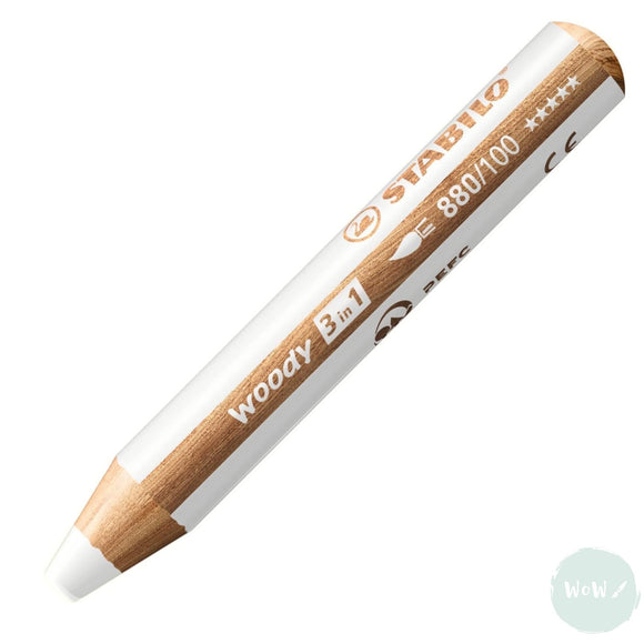 WATER-SOLUBLE WAX PASTEL PENCIL -  Stabilo - WOODY 3 in 1 - Single - WHITE