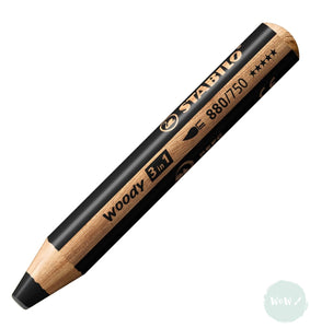 WATER-SOLUBLE WAX PASTEL PENCIL -  Stabilo - WOODY 3 in 1 - Single - BLACK