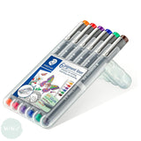 Fineliner Pigment Pen Set - Staedtler 308 - Set of 6- 0.5 mm Red, Blue, Orange, Green, Violet & Brown