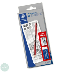 Sketching Set- Staedtler TRADITION Pencils set of 6 - 6B to 2H FREE ERASER & SHARPENER