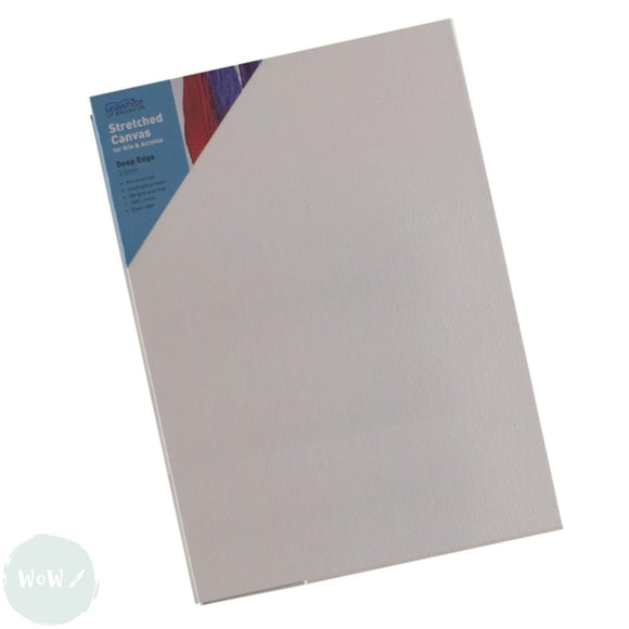 DEEP EDGE White Primed Stretched 100% Cotton Canvas 350gsm  - A1 (594 x 841 mm, 23.4 x 33.1”)