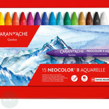 Oil Pastel Set - Caran D'ache - NEOCOLOR II Aquarelle - Water-soluble Wax Crayons Tin of 15