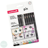 Fineliner Pigment Pen Set - Uni-ball UNI PIN - MULTI-COLOUR - MANGA SET - 8 Assorted