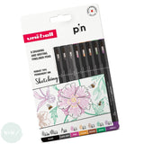 Fineliner Pigment Pen Set - Uni-ball UNI PIN - MULTI-COLOUR - SKETCHIING SET - 8 Assorted