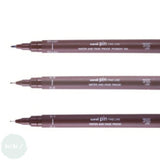 Fineliner Pigment Pen Set - Uni-ball UNI PIN - SEPIA 3 pens - 0.1, 0.5 & Brush