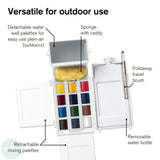 Watercolour Paint Sets - Winsor & Newton COTMAN – FIELD BOX - 12 x Half Pans, Sponge & Brush