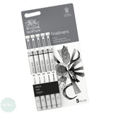 Fineliner Pigment Pen Set - Winsor & Newton - 5 ASSORTED WIDTHS - BLACK