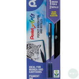 Drawing Pen- PENTEL - Pocket Brush Pen & Refills - BLACK PIGMENT INK - Black Barrel
