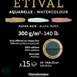 BLACK Watercolour Paper Pad - Clairefontaine - ETIVAL - Rough & Cold Pressed Surface - 300gsm - A4