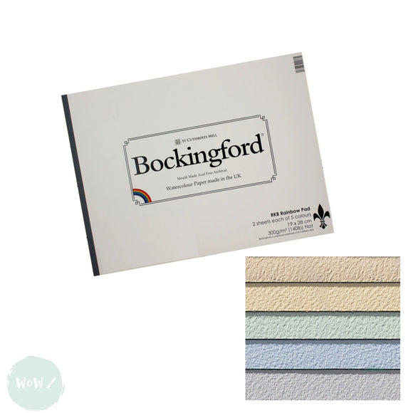 WATERCOLOUR PAPER PAD -Bockingford Tint 'RAINBOW' - 10 sheets - 5 assorted colours -300gsm NOT Surface - 19 x 28 cm