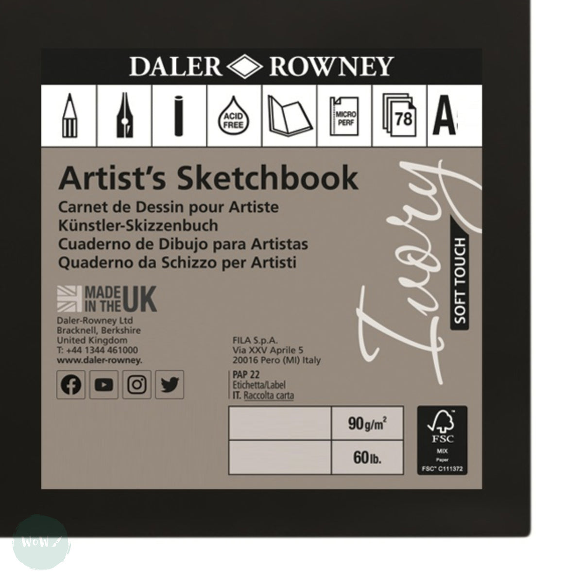 HARD BACK SKETCHBOOK - Daler Rowney - IVORY - 90gsm - Portrait A5 – WoW ...