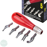 BLOCK / LINO PRINTING - CUTTING TOOL - ESSDEE  L5S Five assorted blades and Handle set