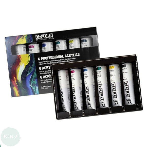 Acrylic Paint Set- Golden HEAVY BODY - PROFESSIONAL PRINCIPAL SET - 6 assorted 59ml tubes