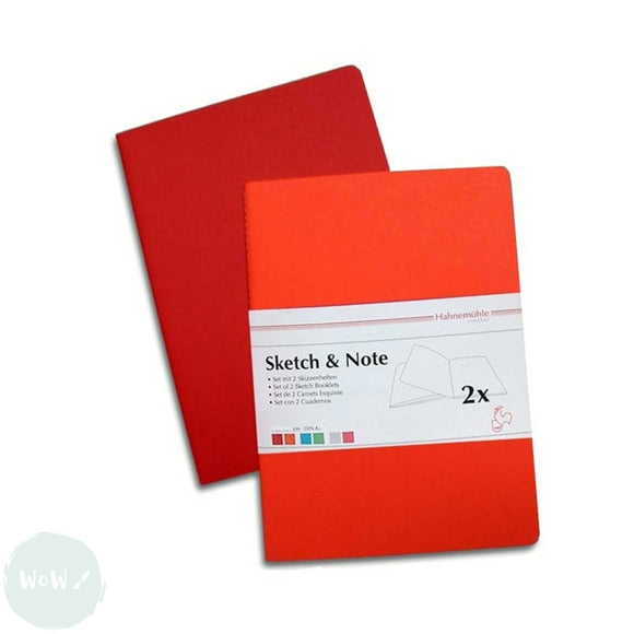 Softback Sketchbook - Hahnemuhle PACK OF 2 - Sketch & Note pads, 125 g/m² - A5 - RED BUNDLE - Cerise/Paprika