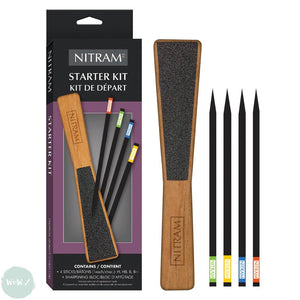 Compressed Charcoal Sketching Sticks - NITRAM Starter Kit - 4 Sticks & Sharpening Block