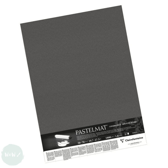 Clairefontaine Pastelmat Mounted Board 1800 micron, 50 x 70cm - Anthracite SINGLE SHEET