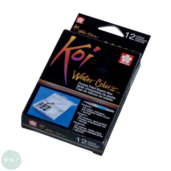 Watercolour Paint Sets - SAKYRA KOI -  12 Half Pan - POCKET FIELD SKETCH BOX with Waterbrush