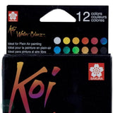 Watercolour Paint Sets - SAKYRA KOI -  12 Half Pan - POCKET FIELD SKETCH BOX with Waterbrush