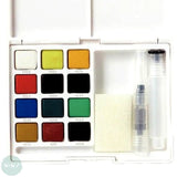 Watercolour Paint Sets - SAKYRA KOI -  12 Half Pan - POCKET FIELD SKETCH BOX with Waterbrush