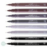 Fineliner Pigment Pen Set - Uni-ball UNI PIN - Black, Greys & Sepia - CREATIVE STROKES SET - 8 Assorted