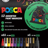 PAINT MARKER - POSCA - Set - 11  x PC-3M & 1 x PC-7M plus free pen pouch - STANDARD Colours