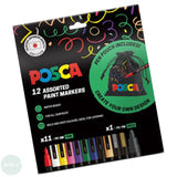 PAINT MARKER - POSCA - Set - 11  x PC-3M & 1 x PC-7M plus free pen pouch - STANDARD Colours