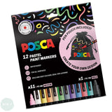 PAINT MARKER - POSCA - Set - 11  x PC-5M & 1 x PC-7M plus free pen pouch - PASTEL Colours