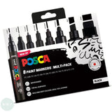 PAINT MARKER - POSCA - Set - 8 Assorted Tips - BLACK